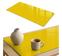 Plateau de Table à Manger 140x70 cm | Rectangulaire | Décoré | Bords Polis | Jaune intense | Patins Antidérapants Inclus | Décoration pour Salle à Manger | Verre Trempé | Multi-usages