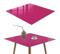 Plateau de Table D'appoint 60x60 cm | Carré | Décoré | Verre Trempé | Rose intense | Patins Antidérapants Inclus | Multi-usages | Bords Polis | Décoration pour Cuisine et Couloir