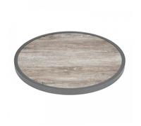 Plateau de table d'extérieur rond pré-percé (H)38 x (Ø)580 mm, en aluminium et verre trempé effet grain de bois