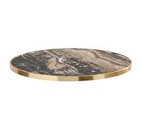 Plateau de table rond blanc et cerclage doré 60 cm marbre marron/doré