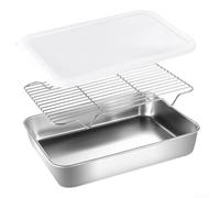 Plateau de vidange en acier inoxydable avec grille et couvercle pour le stockage des aliments frais et l'organisation du comptoir de cuisine (supplémentaire)
