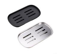 Plateau de vidange en acier inoxydable pour table à thé, comptoir de cuisine, salle de bain, séchage rapide, 304, porte-savon multifonction, petit format, 15,5 x 8,5 x 2,5 cm, léger, noir et argenté