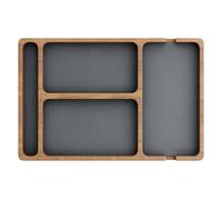Plateau de voiturier en Bois avec Incrustation en Cuir, Organisateur de Table Nuit à Compartiment pour Hommes et Femmes, Plateau fourre-Tout pour clés, téléphone, Portefeuille, Montre, écouteurs