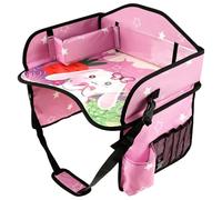 Plateau de voyage pour enfant - En polyester - Avec gomme sèche et porte-gobelet rafraîchissant - 43,6 x 33 x 25 cm - Bretelles réglables - Pliable - Organiseur de bureau pour siège auto - Rose