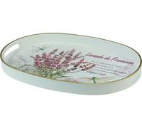 Plateau décoratif avec motif de lavande et bord doré pour une atmosphère estivale