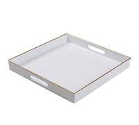Plateau décoratif Blanc avec poignées, Plateau de Table Basse, Plateau carré en Plastique pour Ottoman, Salle de Bain, Cuisine, 33 x 33 x 4 cm