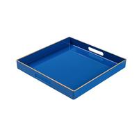 Plateau décoratif carré en Plastique avec poignées, pour Ottoman, Salle de Bain, Cuisine, 33 x 33 x 4 cm, Bleu Roi