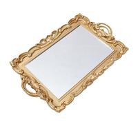 Plateau décoratif de salon, plateau miroir décoratif rectangulaire vintage for table à dessert, table basse, décoration intérieure, service avec poignée (blanc)(Gold Rectangular)