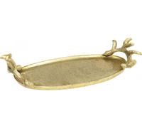 Plateau décoratif doré design bois de cerf style vintage ovale pour salon rangement bijoux plateau de service 35x17cm
