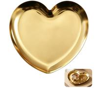 Plateau Décoratif Doré Forme Cœur - Petit Plateau de Service Acier Inoxydable 16x15cm pour Bijoux Bougies Maquillage - Vide Poche Entrée Design Luxe avec Bords Relevés pour Rangement Table