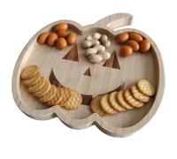 Plateau décoratif en bois de pin pour Halloween, biscuits à pizza, fromage, pizza, pain et viande