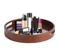 Plateau décoratif en bois : plateau rustique rond avec bord surélevé et finition douce pour servir des sandwichs ou des vases de rétention | Pièce centrale de style maison de campagne pour décoration