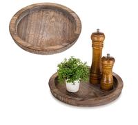 Plateau décoratif - JEDBESETZT - Rond en bois - Marron - Rustique - Pour bougie