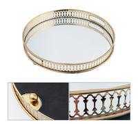 Plateau décoratif métal verre vintage miroir plateau miroir or pour commode, salle de bain (forme ronde)