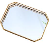 Plateau décoratif métal verre vintage miroir plateau miroir or pour commode, salle de bain (rectangle)