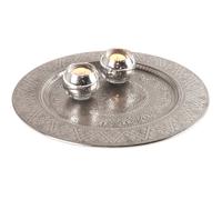 Marrakech Manar - Plateau décoratif oriental - Style bohème - En métal - 35 cm - Argenté - Décoration de table pour cuisine et salon - Vintage (argenté)