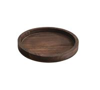 Plateau décoratif pour table basse : Plateau rond rustique en bois brun, porte-bougie circulaire de style campagnard - 30 cm