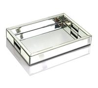 Plateau décoratif rectangulaire argenté avec Miroir, Dimensions : 27,9 cm de Long x 35,6 cm de Large x 5,1 cm de Haut, Organiseur de courtoisie Miroir avec Main, Plateau à Bijoux pour Salle de Bain,