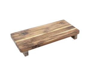 Plateau décoratif rectangulaire en bois de teck avec pieds - 37 x 17 cm - Bois massif naturel rustique - Plateau de table en bois - Plateau de service - Plateau de service - Plateau de l'Avent, Noël