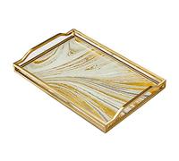 Plateau décoratif rectangulaire pour table basse pour salon, plateau décoratif avec poignée, plateau rectangulaire pour petit déjeuner (doré, 38 x 25,5 cm)