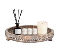 Plateau Decoratif Rond Bois, Chandelier Bougeoir Bois Plateau, 30cm Rond Decoratif Bougie Chandelier Deco pour Centre de Table, Rustique Service Plat Petit Plateaux Table Plats Ferme Deco