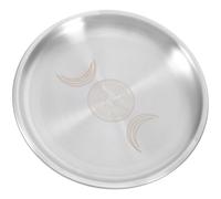Plateau Décoratif Rond en Acier Inoxydable Argenté, Motif Étoile Lune | Design Mystique et Élégant, Format Compact Polyvalent, pour Cristaux, Rituels et Espace Spirituel