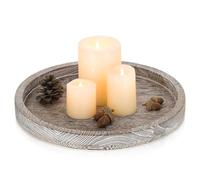 Plateau décoratif rond en bois rustique : Romadedi blanc lavé pour bougies piliers, plateau de service en bois de ferme pour centre de table, cuisine, comptoir, décoration d'intérieur, 30 cm
