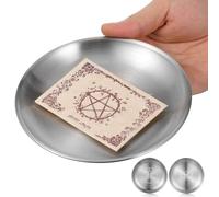 Plateau Décoratif Rond en Fer Argenté, Lot de 2, Motif Pentagramme