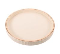 Plateau Décoratif Rond en PU avec Bord Doré, organisateur | Table Basse et Dessus de Commode, Finition Blanche à Rayures Verticales, Style Moderne Minimaliste