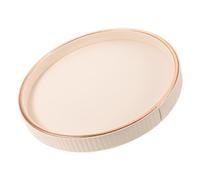 Plateau Décoratif Rond en PU Blanc, Style Moderne minimaliste | Bord Doré, Rainures Verticales Raffinées, Surface Lisse, pour Salle de Bain et Dessus de Commode