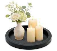 Plateau décoratif rond pour table basse, table à manger, comptoir, petit plateau de service en bois, ferme, cuisine, maison, salon et salle de bain, plateau noir rustique pour centre de table