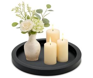 Plateau décoratif rond pour table basse, table à manger, comptoir, petit plateau de service en bois, ferme, cuisine, maison, salon et salle de bain, plateau noir rustique pour centre de table