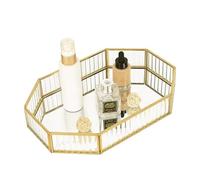 Plateau Décoratif, SLHEQING Plateau Miroir de Maquillage Vintage, Doré Plateaus de Parfum en Verre pour Coiffeuse, Commode, Salle de Bain, Chambre à Coucher