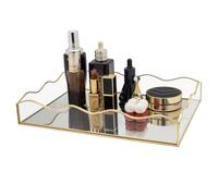 Plateau Decoratif, SLHEQING Plateau Miroir Rectangulaire, Vintage Rangement Parfum, Organisateur de Maquillage Doré pour Coiffeuse, Salle de Bain, Chambre à Coucher, Vanité