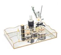 Plateau Decoratif, SLHEQING Plateau Miroir Rectangulaire, Vintage Rangement Parfum, Organisateur de Maquillage Doré pour Coiffeuse, Salle de Bain, Chambre à Coucher, Vanité