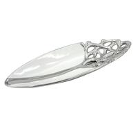 Plateau Design Arbre de vie, Modèle Corbeille Blanc et Argent, Longueur 47 cm