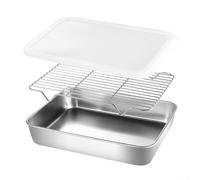 Plateau en acier inoxydable avec grille de refroidissement amovible et couvercle pour cuisson au four et stockage des aliments (23 x 17 x 5 cm)