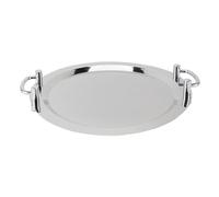 Plateau en acier inoxydable avec poignée, plateau de service en acier inoxydable, assiette à dîner métallique à finition miroir multifonctionnelle pour restaurants, hôtels, buffets (Forme ronde avec