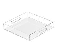 Plateau en acrylique de 25,4 x 25,4 cm avec poignées coupées - Le plateau décoratif anti-déversement est un organisateur de comptoir idéal pour les salons, les tables basses ottomanes, les bureaux