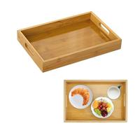 Plateau en Bambou Rectangulaire avec Poignées, 30X20X4 cmPlateau de Service en Bambou, Plateau Repas Plateaux de Petit Déjeuner, Table Basse, Cuisine Décoration pour Boissons, Réception de Fête