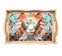 Plateau en bois, à faire soi-même, rectangulaire, avec poignées, peinture diamant Crystal Art, pour cuisine, cadeau (23 lions)