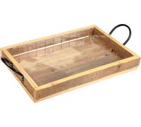Plateau en bois avec poignées Vintage Déco Naturel Noir 40x27,5 pour salon