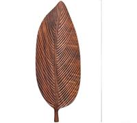 Plateau en bois de noyer sculpté à la main en forme de feuille pour thé, café, dessert, plateau en bois rustique naturel avec poignée confortable pour un transport facile (D : 48 x 18 cm)