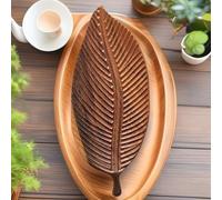 Plateau en bois de noyer sculpté à la main pour le thé, le café et le dessert, assiette à goûter en bois naturel avec poignée, décoration de cuisine rustique et d'intérieur (D)