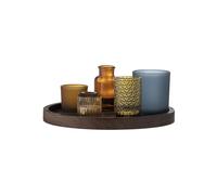 Plateau en bois de paulownia marron, avec bougeoirs en verre, vide-poches - Bloomingville, Sanga - 30x30x11 cm