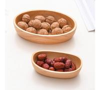 Plateau en bois d'hévéa avec forme ovale élégante et contour subtil de bateau pour présenter des aliments au petit-déjeuner, brunch ou table à dîner (B)