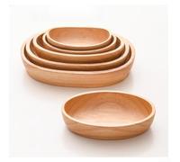Plateau en bois d'hévéa avec forme ovale élégante et contour subtil de bateau pour présenter des aliments au petit-déjeuner, brunch ou table à dîner (C)