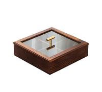 Plateau en bois divisé avec couvercle, plat de service carré à 4 sections, boîte de fruits secs multifonctionnelle for bonbons, noix, boîte de rangement for bureau et salon
