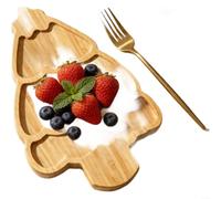 Plateau en bois Forme d'arbre de Noël Planche de service double face en bois naturel pour pizza fruits collations design festif léger moderne minimaliste 34 x 22,3 x 2 cm pour Noël Pâques fêtes