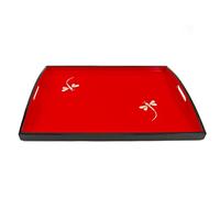 Plateau en Bois Laqué Rouge et Noir “Symbole Libellule”, Fait Main, L37 x 26cm - Plateau de Service avec Poignée - Artisanat du Vietnam et Déco Asiatique (S39-4975-37)